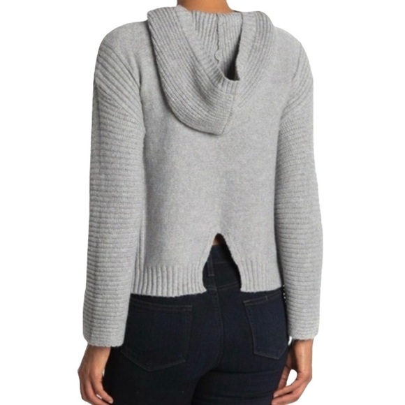 Abound Ribbed Knit Slit Back Hooded Sweater Grey Heather Large NWT New - Picture 2 of 8